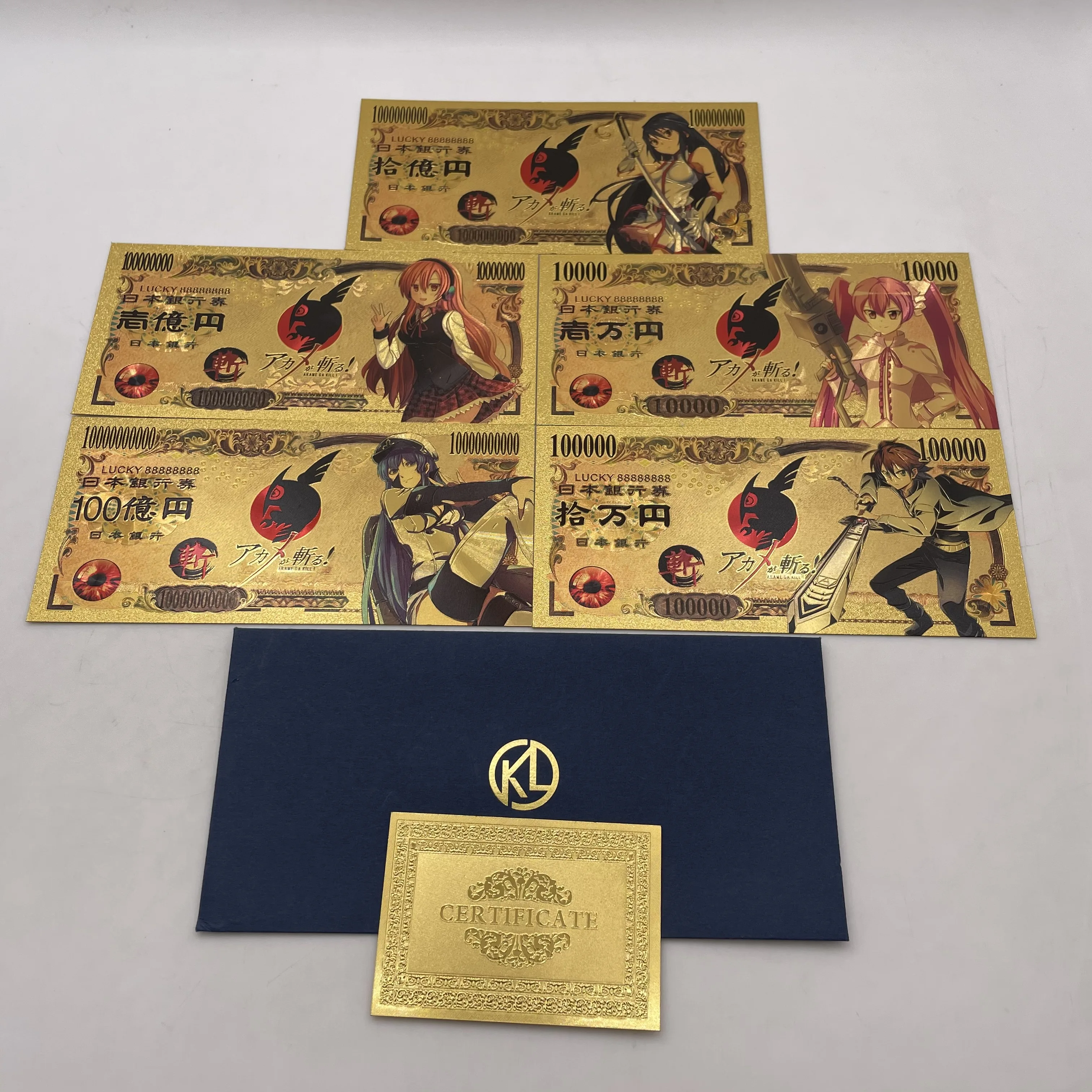 

2021 We Have More Manga Japanese Anime Akame-ga-KILL! 10000 Yen Gold Banknotes for Souvenir Gifts and Collection