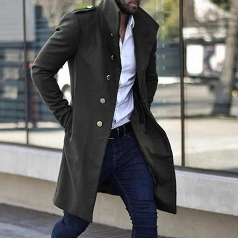 

Single Breasted Business Overcoat 2021 Fashion Men's Trench Coat Winter Warm Solid Long Wool Jacket Male Casual Woolen Outerwear