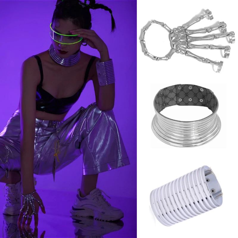 

Pop Cosplay Punk Jewelry For Women Gothic Bracelet Metal Alloy Wristband Choker Necklace Hip Hop Style Accessories