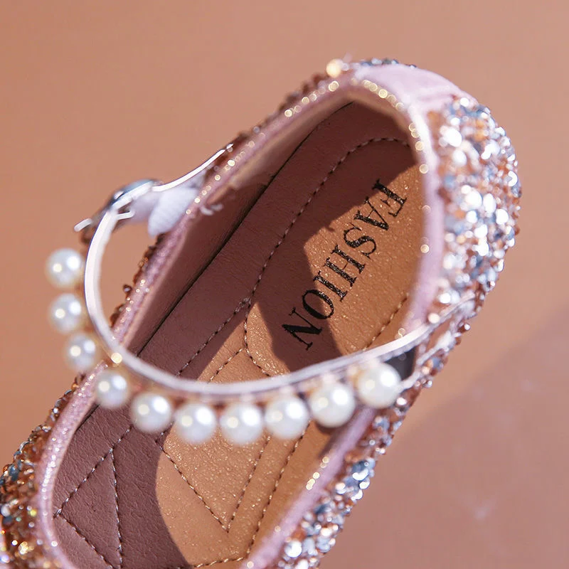 

Children's Leather Shoes 2021 Spring And Autumn Soft Sole Princess Shoes Little Girl Crystal Shoes girls leather shoes Flats