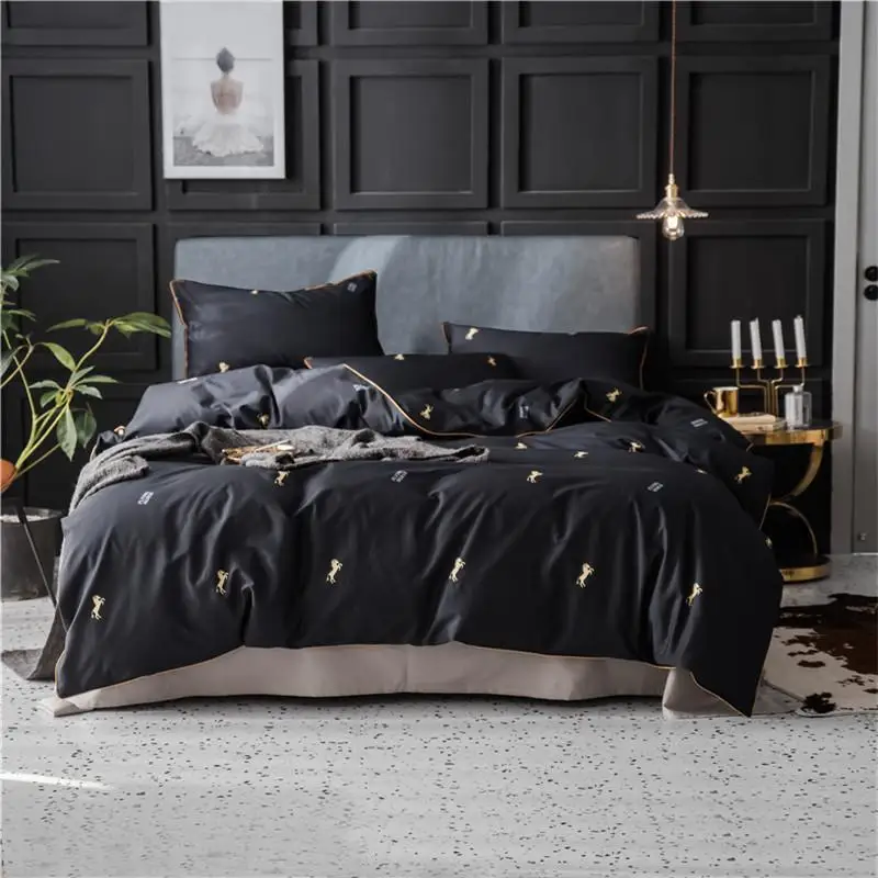 

40Spring Light Luxury 100% Cotton Bedding Sets Animal Deer Horse Twin Queen King Include Duvet Cover+Bed Sheet+Pillowcases