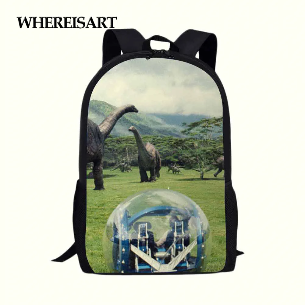 

WHEREISART Fashion Female Bookbag Jurassic World Letter Pattern Women Backpack for Teenagers Girl Men Black School Bag Mochila