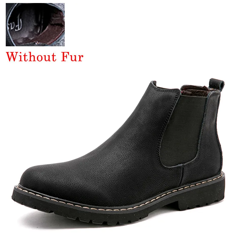 black A no fur Зимняя обувь больших размеров 37-47 мужские ботинки «Челси» мужские ботинки с Плюшевым Мехом кожаная обувь, мужские ботинки «Челси» sapato masculino PINSV - Цвет: black A no fur