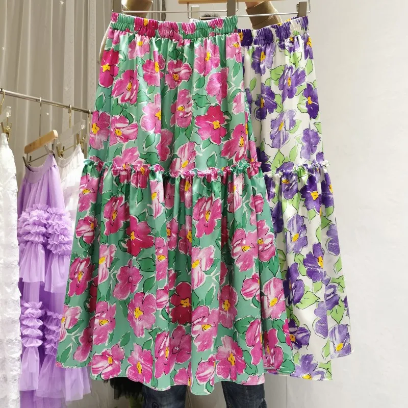 

VANOVICH Fashion Women Print Skirt 2021 Summer and Spring Korean Style Ladies Skirts New High-waisted Elastic Waist Skirt Female