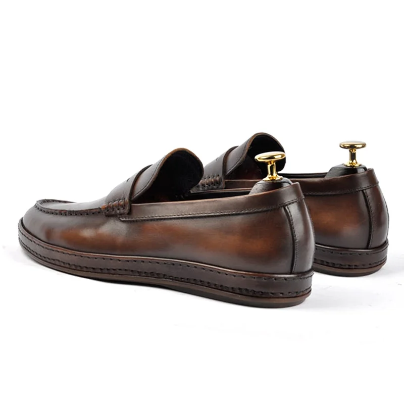

Round Toe Man Moccasin Flat Platform Shoes Genuine Leather Slip on Casual Loafers Handmade Men's Comfortable Driving Flats GS164