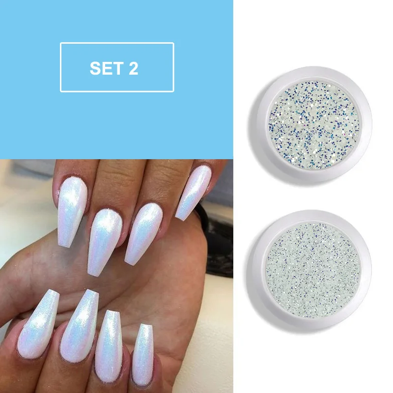 2 баночки/комплект Аврора блеск Русалка Единорог блестками 3D Nail Art хром пигмент