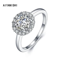 aiyanishi solid 925 sterling silver halo round cut rings for women wedding engagement band valentines day christmas gifts