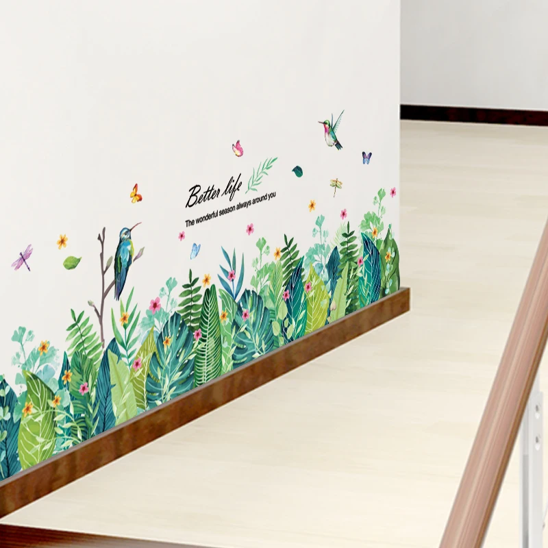 Растительные листья наклейки на стену DIY Зеленая трава настенные для гостиной