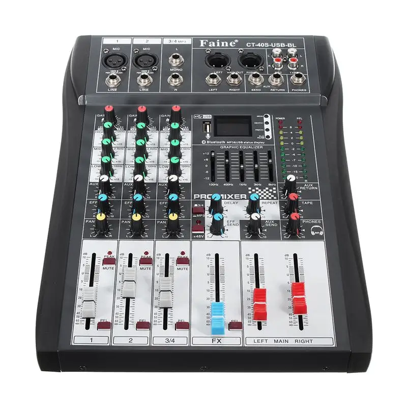 LEORY Profissional bluetooth 4 канала смесителя DJ контроллер с USB светодиодный Экран металлический DJ Mezclador диджейский пульт Беспроводной для аудио