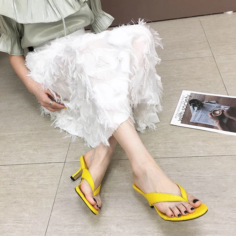 

[GOGD]2021 New Brand Women Slipper Summer Outdoor Sandal Slip On Flip Flop Ladies Thin High Heels Slides Elegant Women Shoes