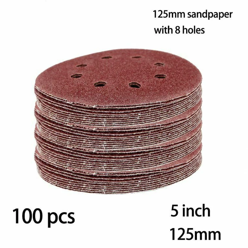 100 шт шлифовальные диски 125 мм 120 зернистость крюк и петля 5 дюймов 8 отверстий