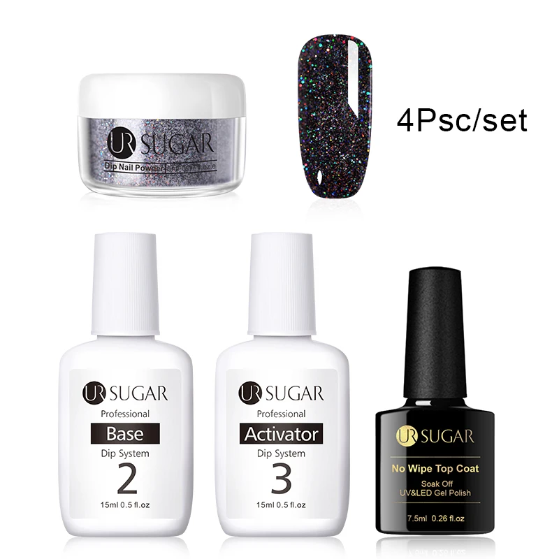 4Pcs set 18 Ur Sugar 5 мл Dip ногтей Порошковая голографическая блеск градиент Сияющий хромированный пигмент погружающийся порошок Набор для украшения ногтей DIY - Цвет: 4Pcs set 18