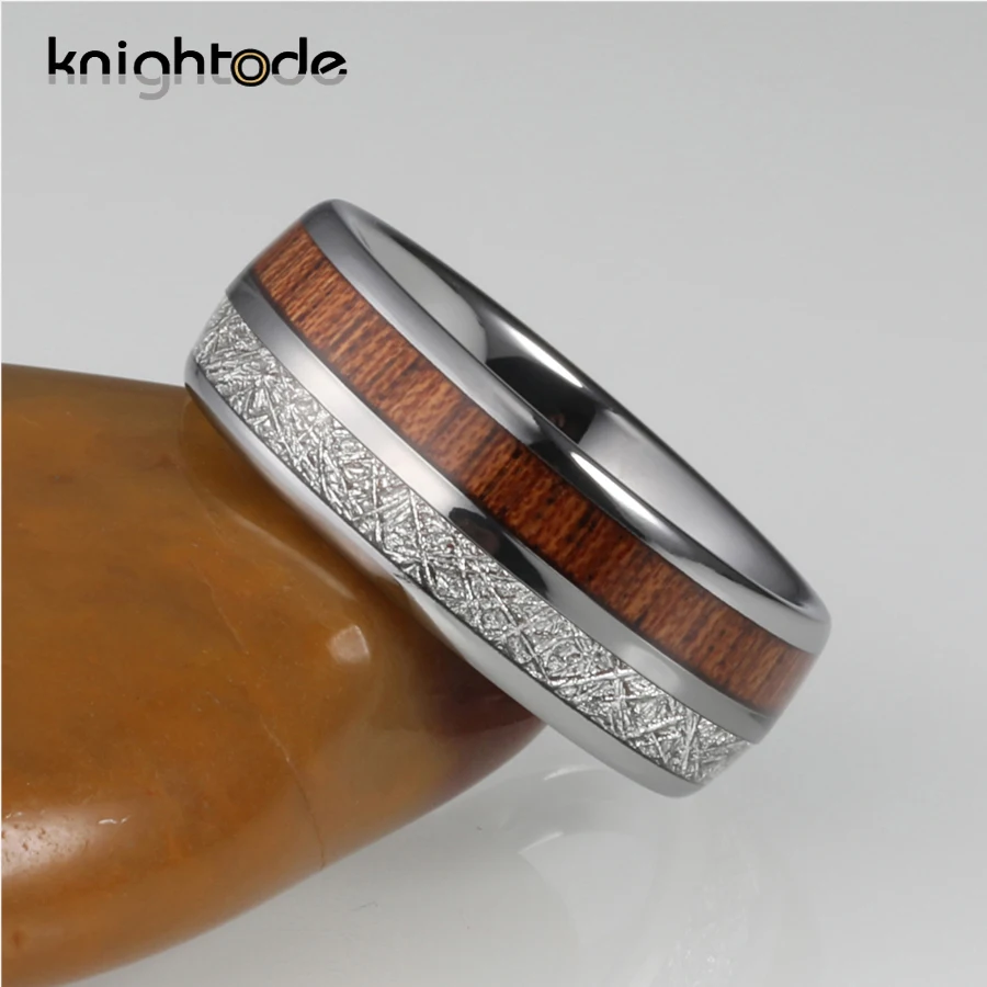 8 мм серебристое кольцо из карбида вольфрама белый метеорит/деревянная