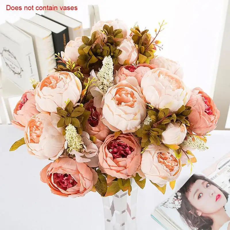

Luyue Artificial Flowers Wedding Vintage European Peony Wreath Silk Fake Flowers Heads Home Festival Decoration 13 Branches