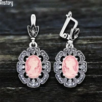 plumflower pendant lady queen cameo earrings for women antqiue silver plated rhinestone fashion cameo earring