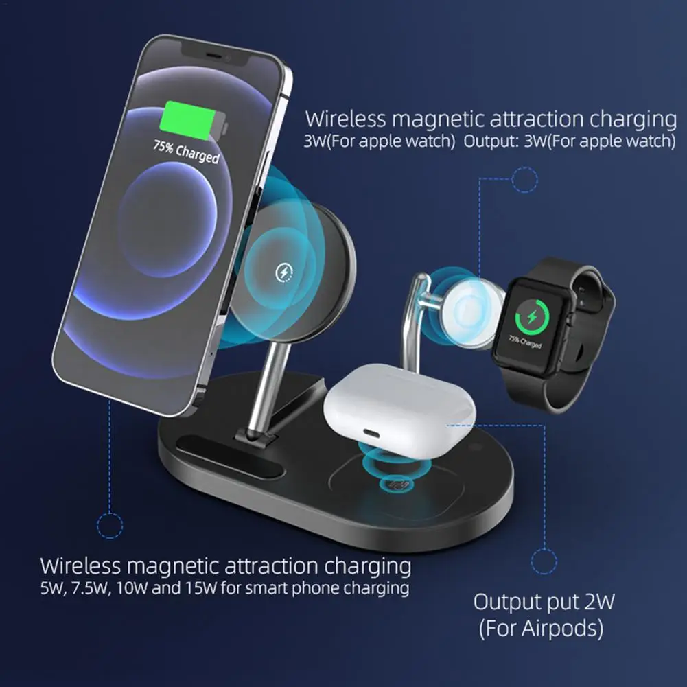 

Wireless Charger Stand 15W 4-in-1 Magnetic Charging Station Wireless Charger Fast Charge Charging Base Desktop Stand 2021