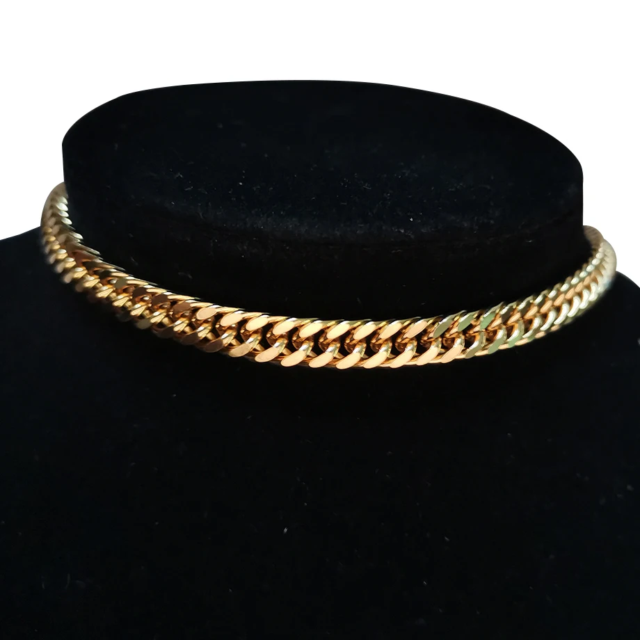 

Fashion Cuban Link Chain Choker Necklace For Women Men Gold Color Stainless Steel Short Charm Necklace Collares Neck Jewelry
