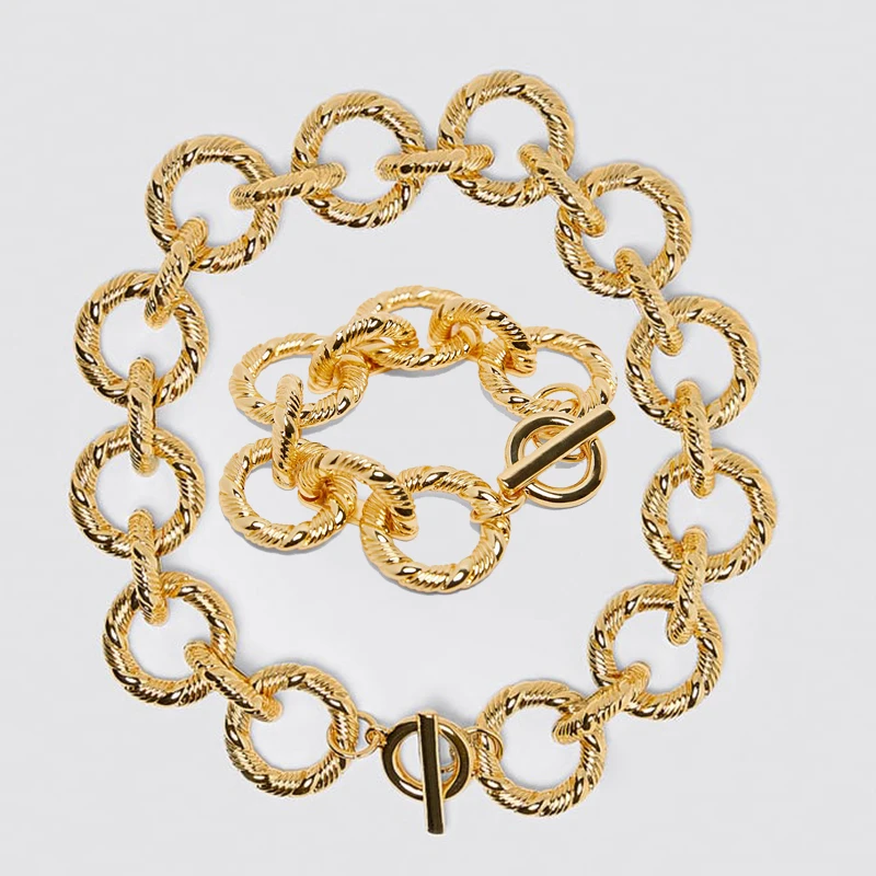 Ожерелье Dvacaman ZA в ретро стиле женское цепочка большого размера золотого цвета