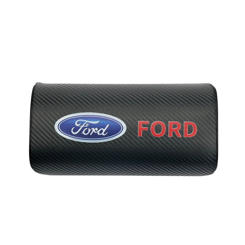 1pcs car carbon fiber logo headrest PU leather neck pillow for Fords emblem Focus Kuga Fusion Mondeos Fiesta Transit Mustang | Автомобили