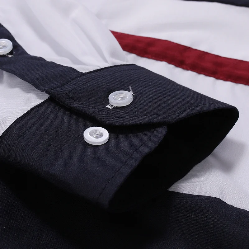 

Brand Men Shirts 2019 Korean Color Stripe Block Long Sleeve Casual Shirts Business Slim White Dress Camisas Cotton Man Clothes