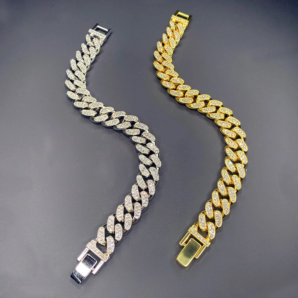 

13mm Hip Hop Bling Cuban Chain Bracelet for Men Miami Chain Bracelet For Women Goth Fashion Jewelry Gift Free Shipping