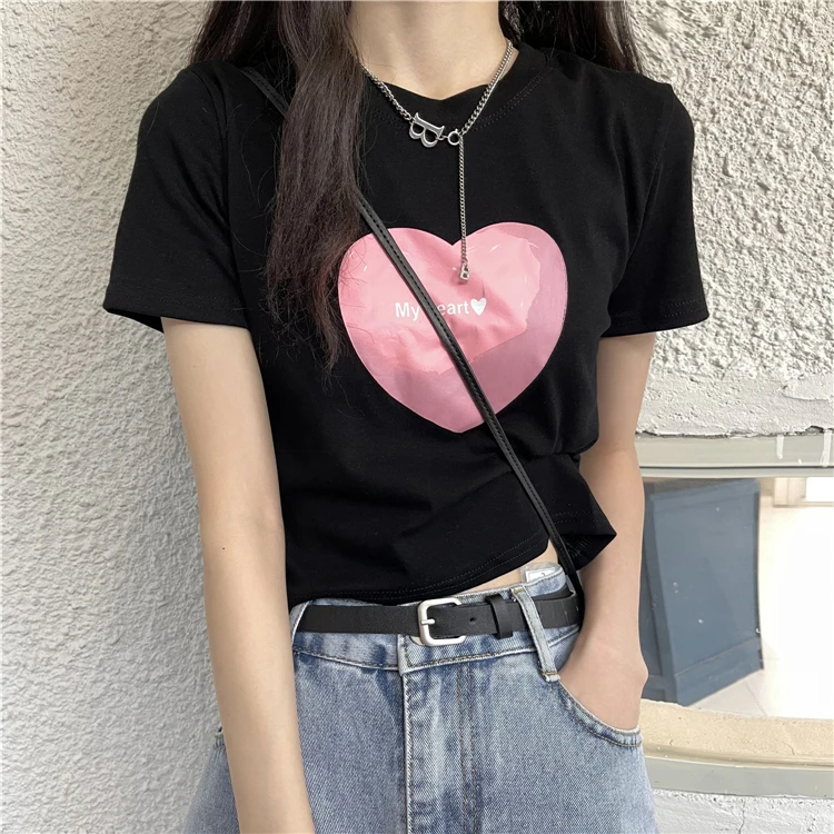 

2015 2021 new style thin, salt and sweet white print short-sleeved student short-sleeved T-shirt