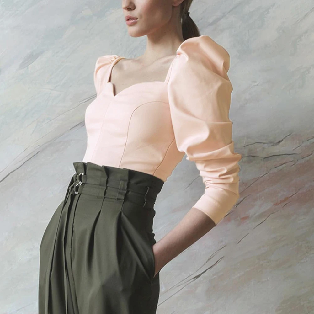 Женская облегающая блузка Twotwinstyle повседневная однотонная с V-образным вырезом