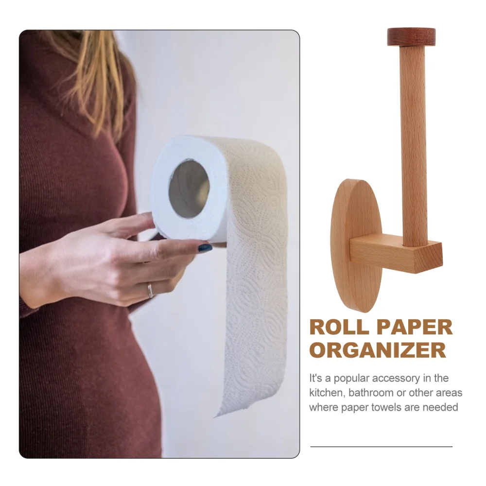 

1pc No-perforating Paper Roll Holder Towel Rack (Wood Color)