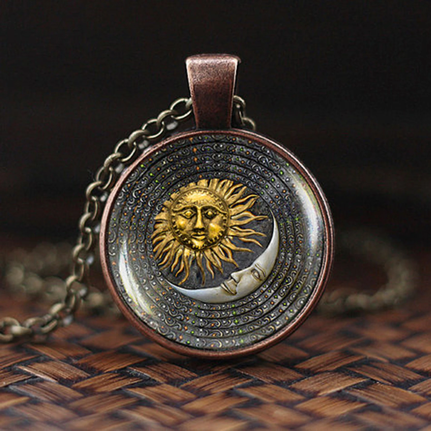 

Sacred Geometry Pendant Necklace Tree Milky Way Galaxy Nebula Space Sun God Yinyang Taichi Glass Cabochon Necklaces