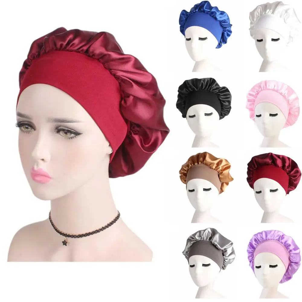 Регулируемая Женская атласная шапочка головной убор для ночного сна широкая