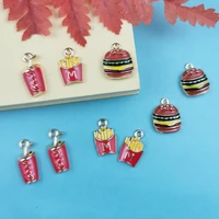 10pcslot enamel french fries hamburger charms food pendant diy necklace keychain for jewelry making accessories