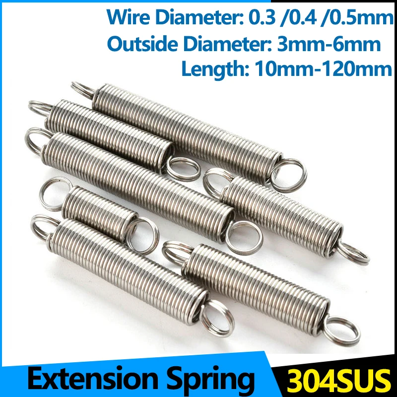 

304 Stainless Steel Tension Cylindroid Helical Coil Small Mini Extension Spring WD 0.3mm 0.4mm 0.5mm