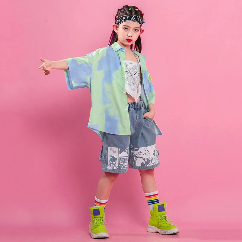 

Модные рубашки с галстуком для детей, костюм для танцев в стиле хип-хоп, одежда для уличных танцев с коротким рукавом и джазовых представлен...