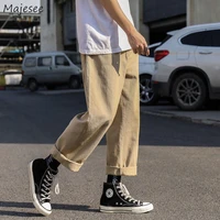 men casual pants vintage retro all match cargo trousers stylish solid simple high street loose versatile straight korean style