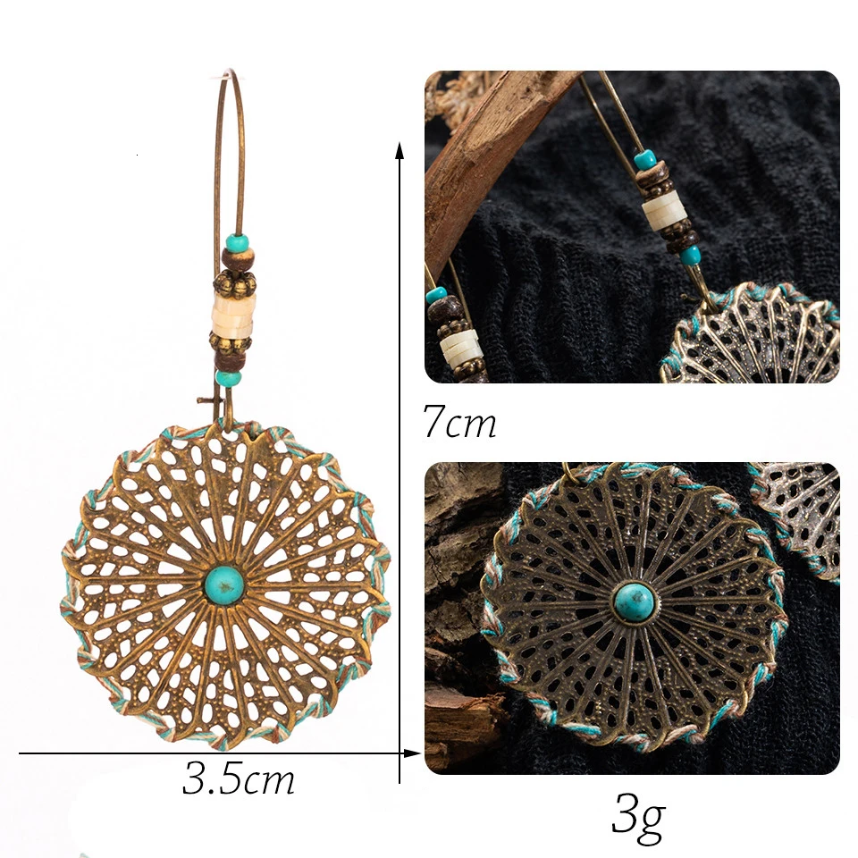 Conjunto de brinco de folha de flor grande do vintage Declaração de jóias feminino Bohemia étnica entrega de bronze longa brincos pendurados para mulheres