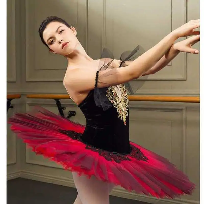 Red Black Professional Ballet Dresss Women Kids Adulto Pancake Tutu Ballet Swan Lake Costumes Ballet Dress Girl Ballerina Outfit