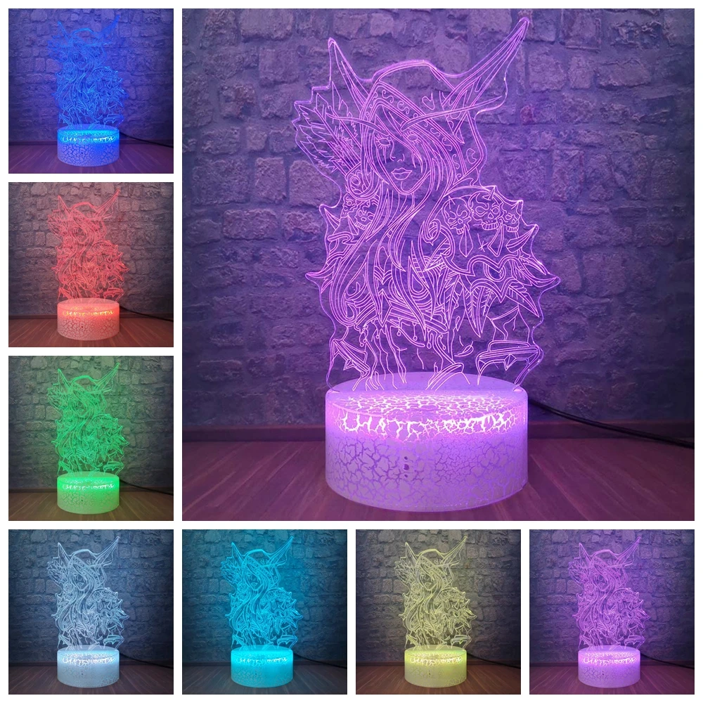 3D иллюзия ночной Светильник World of Warcraft Sylvanas Windrunner USB настольная лампа WOW LED для