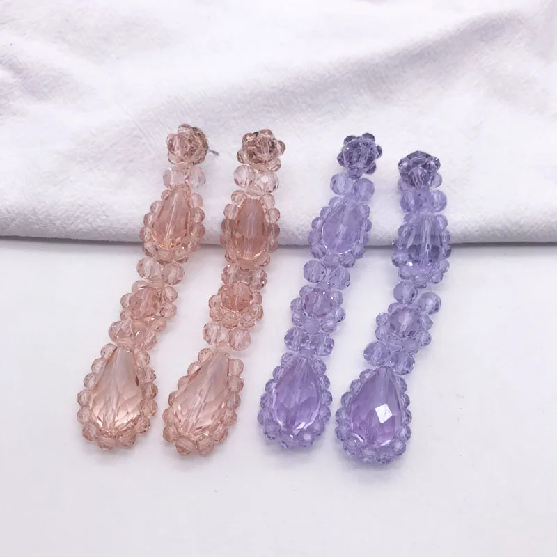 Серьги-гвоздики с бусинами разноцветные плетеные ручной работы для девочек и