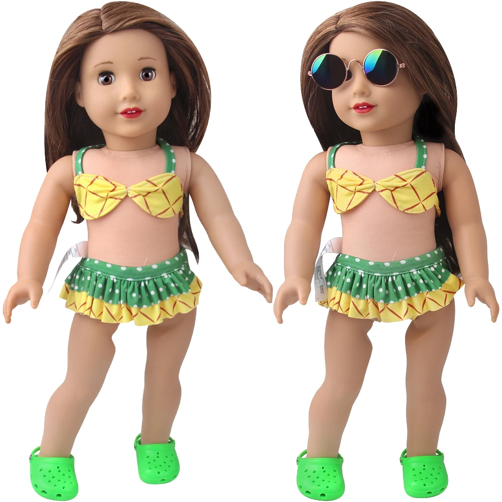 

18 Inch American Doll Girls Summer Pineapple Chartreuse Bikini Swimsuit Born Baby Toys Accessories Fit 43 Cm Boy Dolls Gift D16