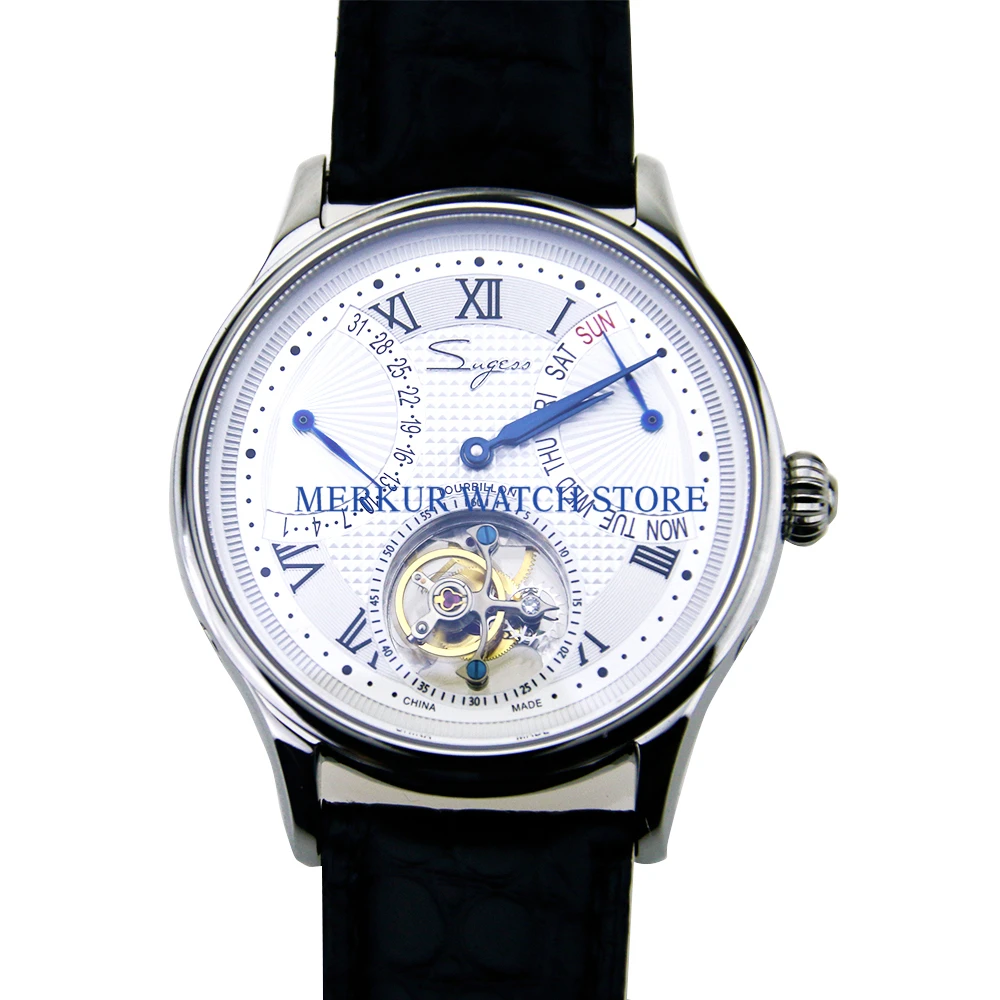 Sugess мужские часы летающие механические Тяньцзинь ST8004 турбийон движение день