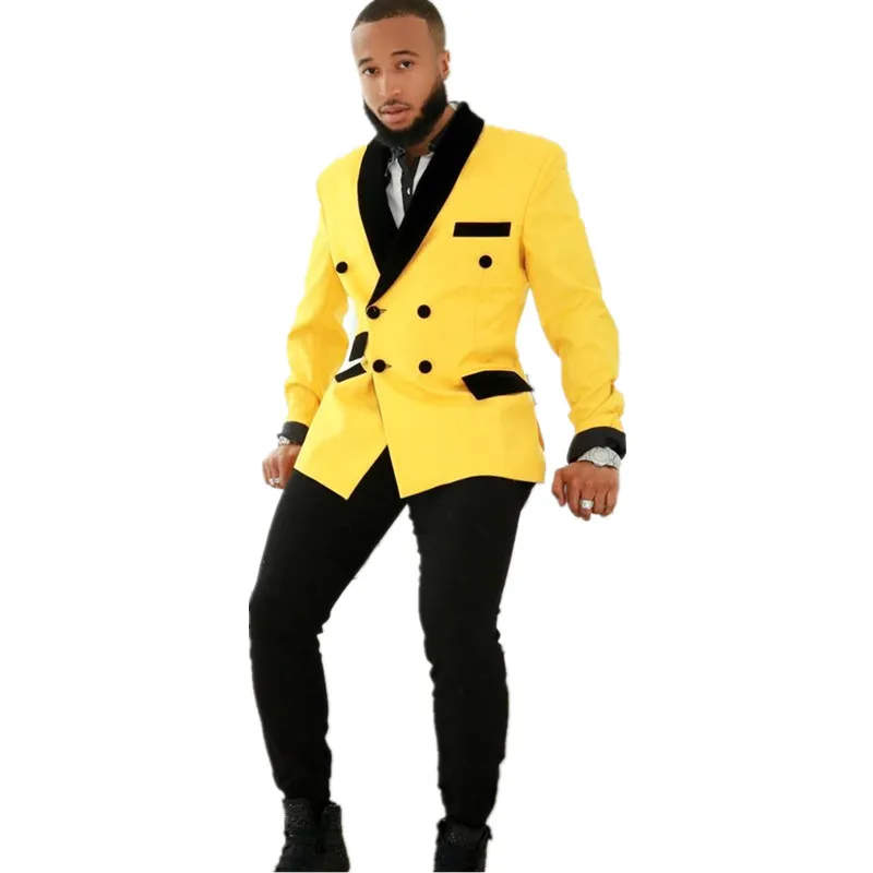 

Handsome Double-Breasted Groomsmen Shawl Lapel Groom Tuxedos Men Suits Wedding/Prom/Dinner Best Blazer(Jacket+Pants+Tie) 313