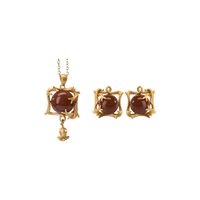 s925 sterling silver gold plated southern red agate ear studs retro personality lily ladies earrings pendant suit