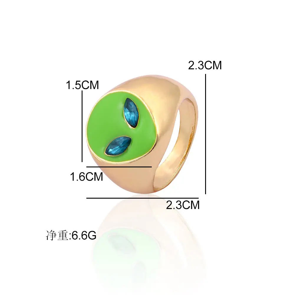 

2021 Creative Design Alien Face Crystal Rings For Women Personality Chunky Geometric Finger Rings Female Punk Rock Jewelry Gift