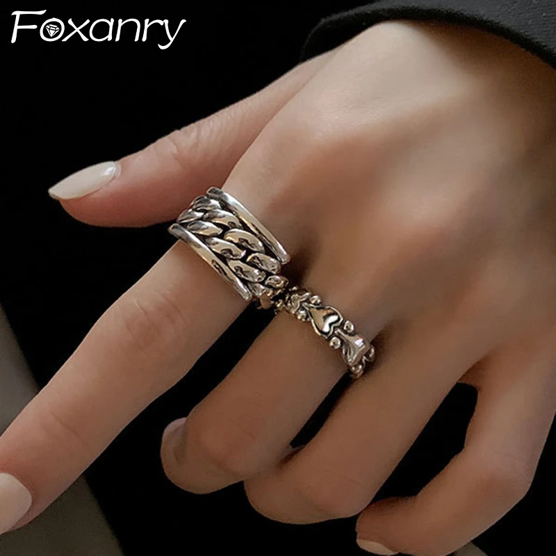 

FOXANRY Silver Color LOVE Heart Rings for Women Fashion Simple Hollow Geometric Punk Hiphop Ring Set Party Jewelry Gifts
