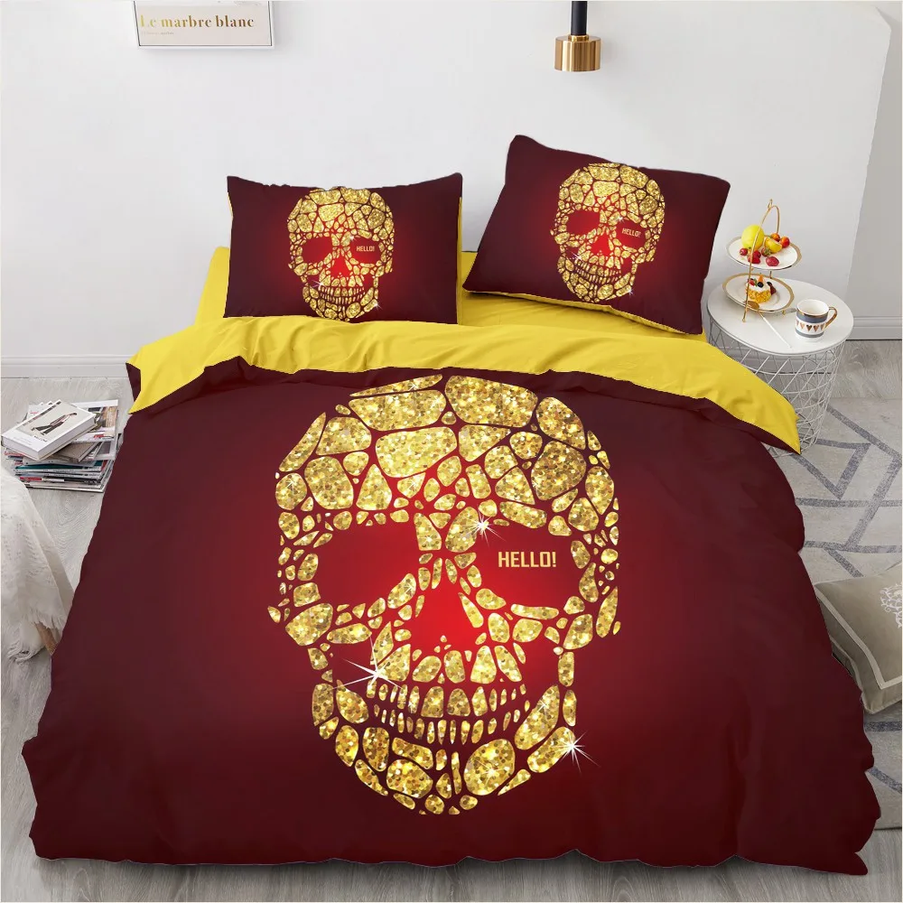 

Skull Bed Custom Design 3D Modern Quilt Cover Sets Pillow Covers 200*230cm King Full Twin Double Size White Bedding Set