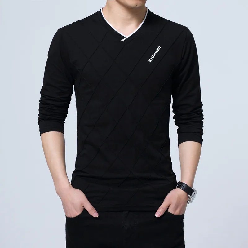 

Fashion Men T-shirt Slim Fit Custom T-shirt Crease Design Long Stylish Luxury V Neck Fitness T-shirt Tee Shirt Homme