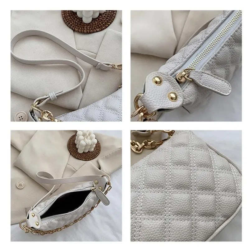 

Fashion Chain Lady Small Shoulder Bags Vintage PU Leather Women Purse Baguette Handbags Female Clutch Armpit Crossbody Bags