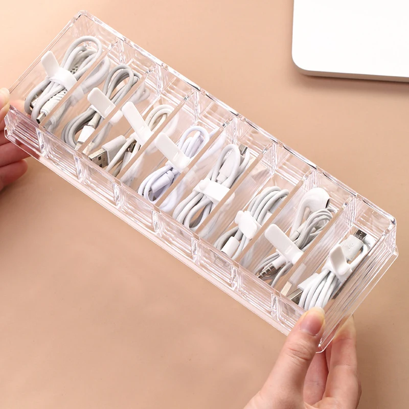 transparent desktop data cable separation visual storage box mobile phone charging earphone cable power cord sorting travel desk free global shipping