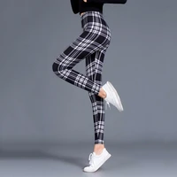 women leggings grid print exercise fitness leggins elasticity plaid push up legging female sexy trousers plus size pants