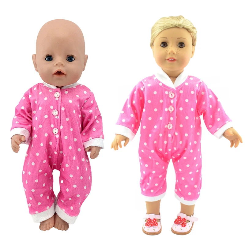 

Новый летний розовый комбинезон с длинным рукавом и рисунком, пижама для 18-дюймовых американских кукол и 43 см, аксессуары для одежды кукол н...